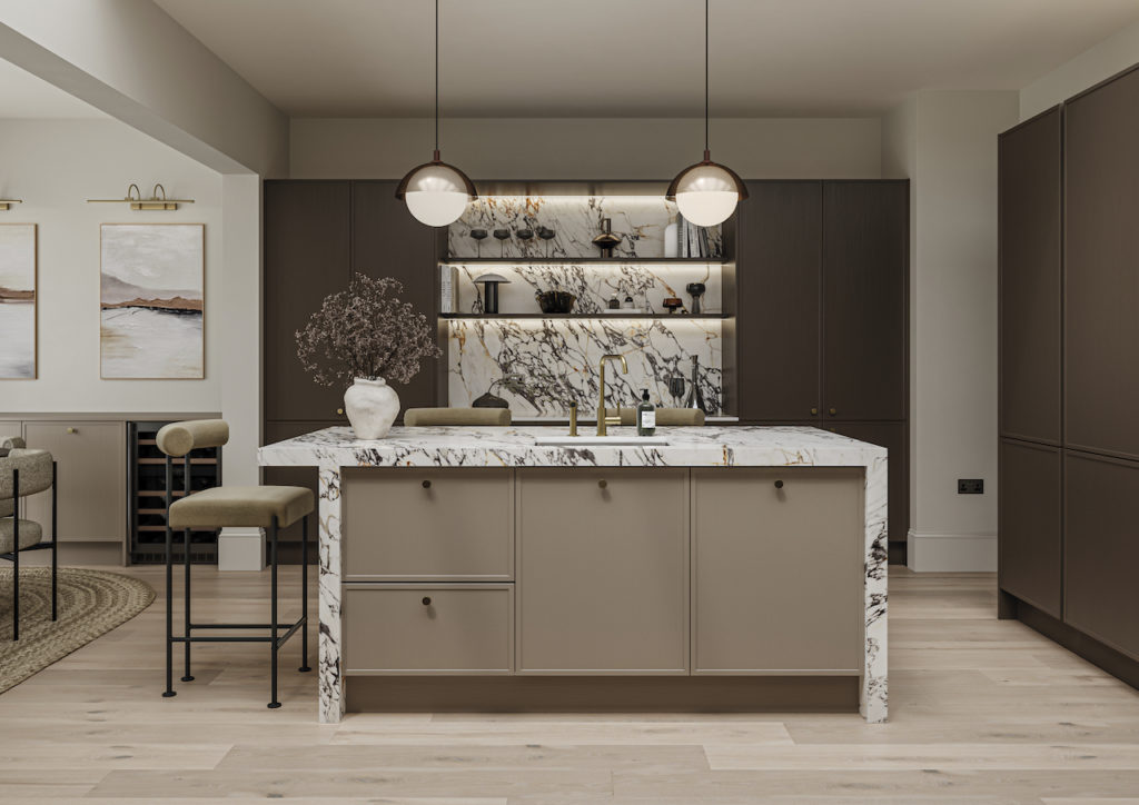 Modern kitchen with marble island